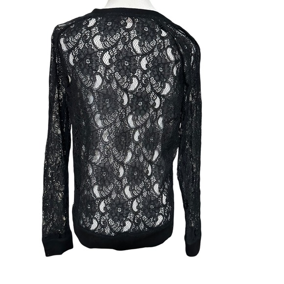 LOFT Black Lace Floral Sheer Long Sleeve Pullover Top S Fairy Grunge Whimsigoth - Picture 2 of 7